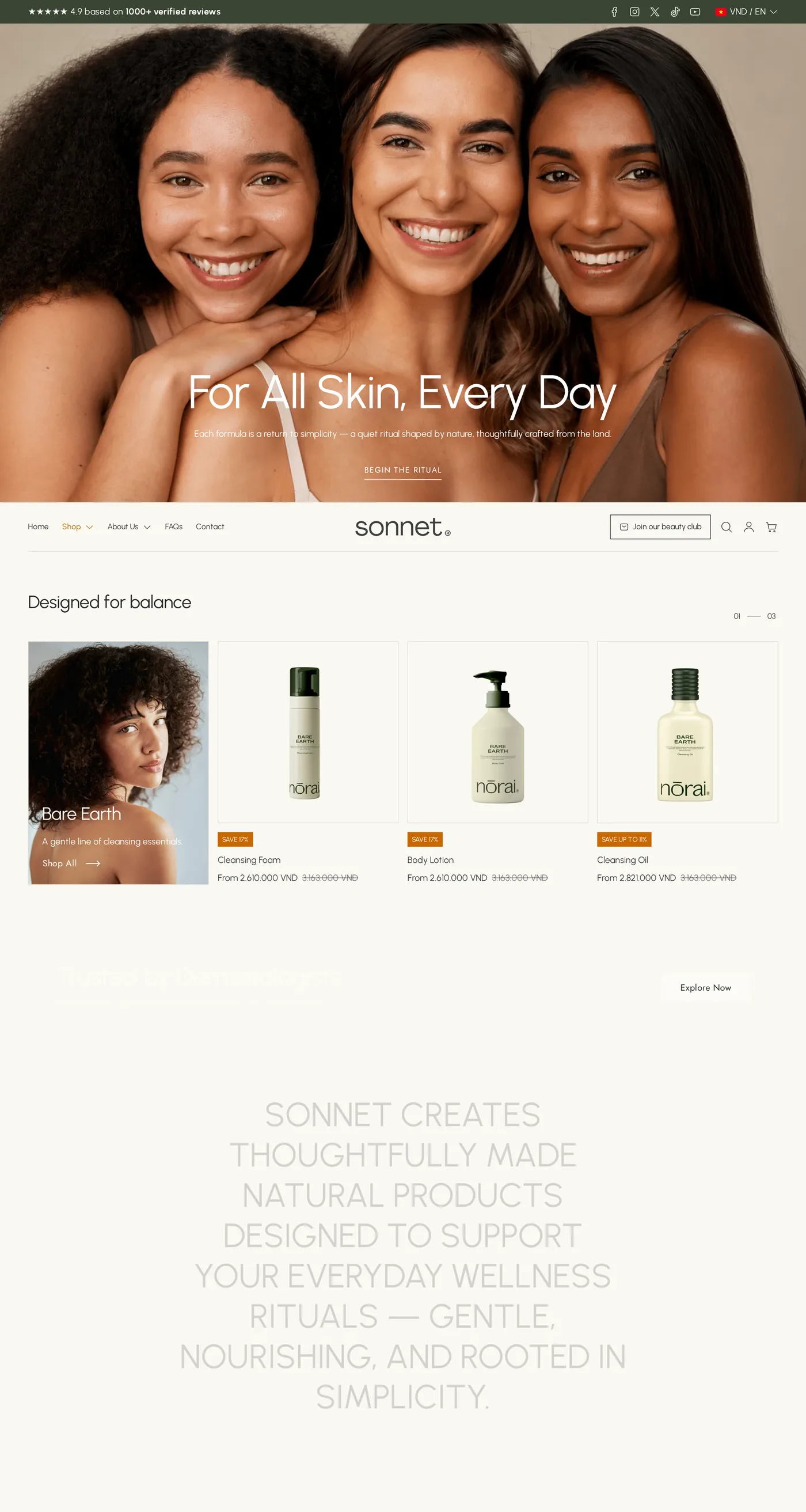 Sonnet preset, desktop homepage
