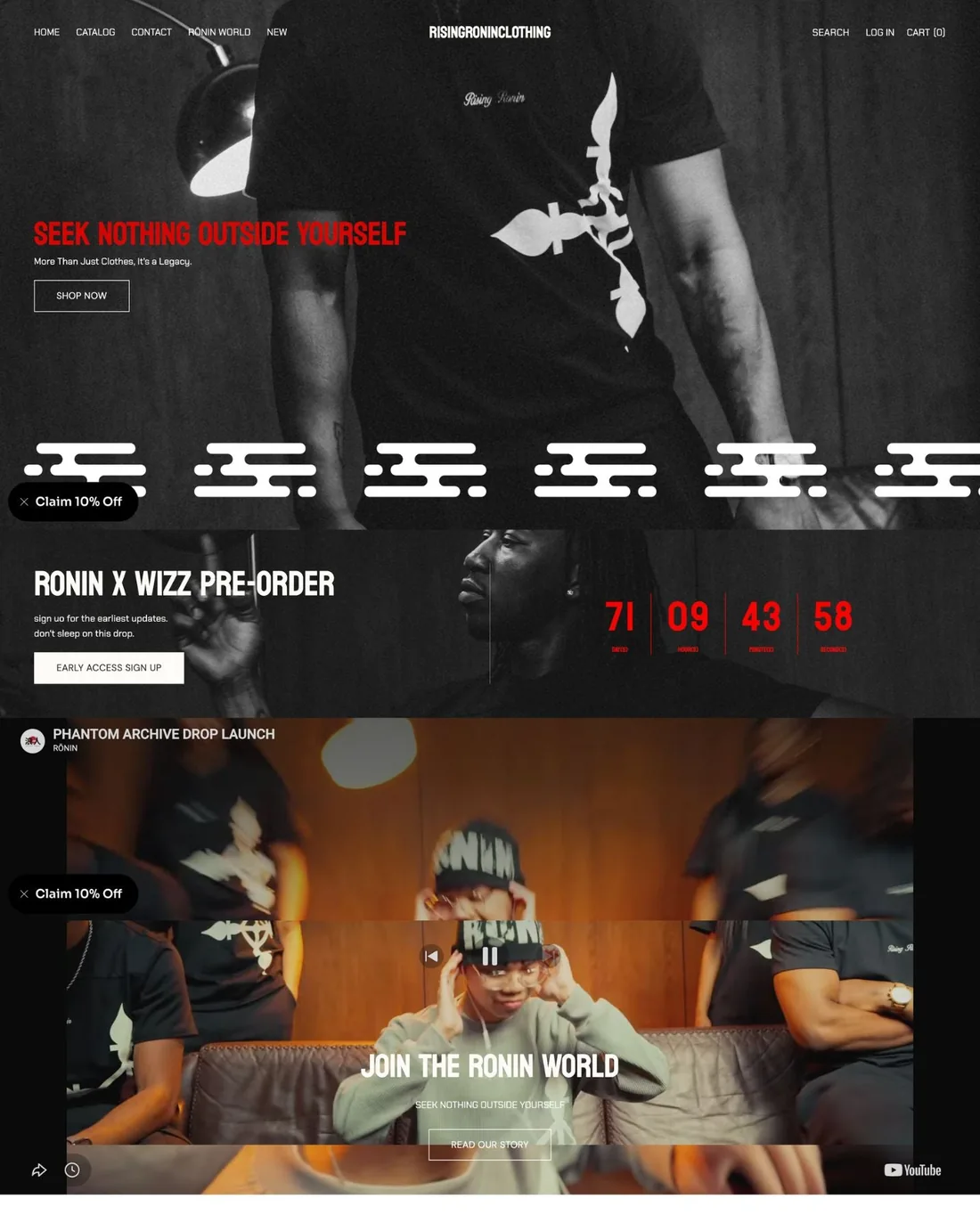 Rising Ronin Clothing homepage
