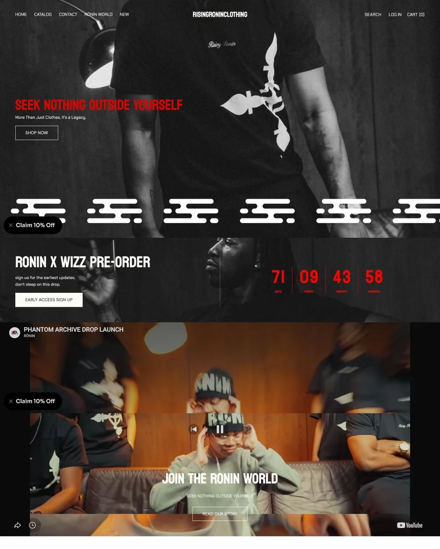 Rising Ronin Clothing homepage
